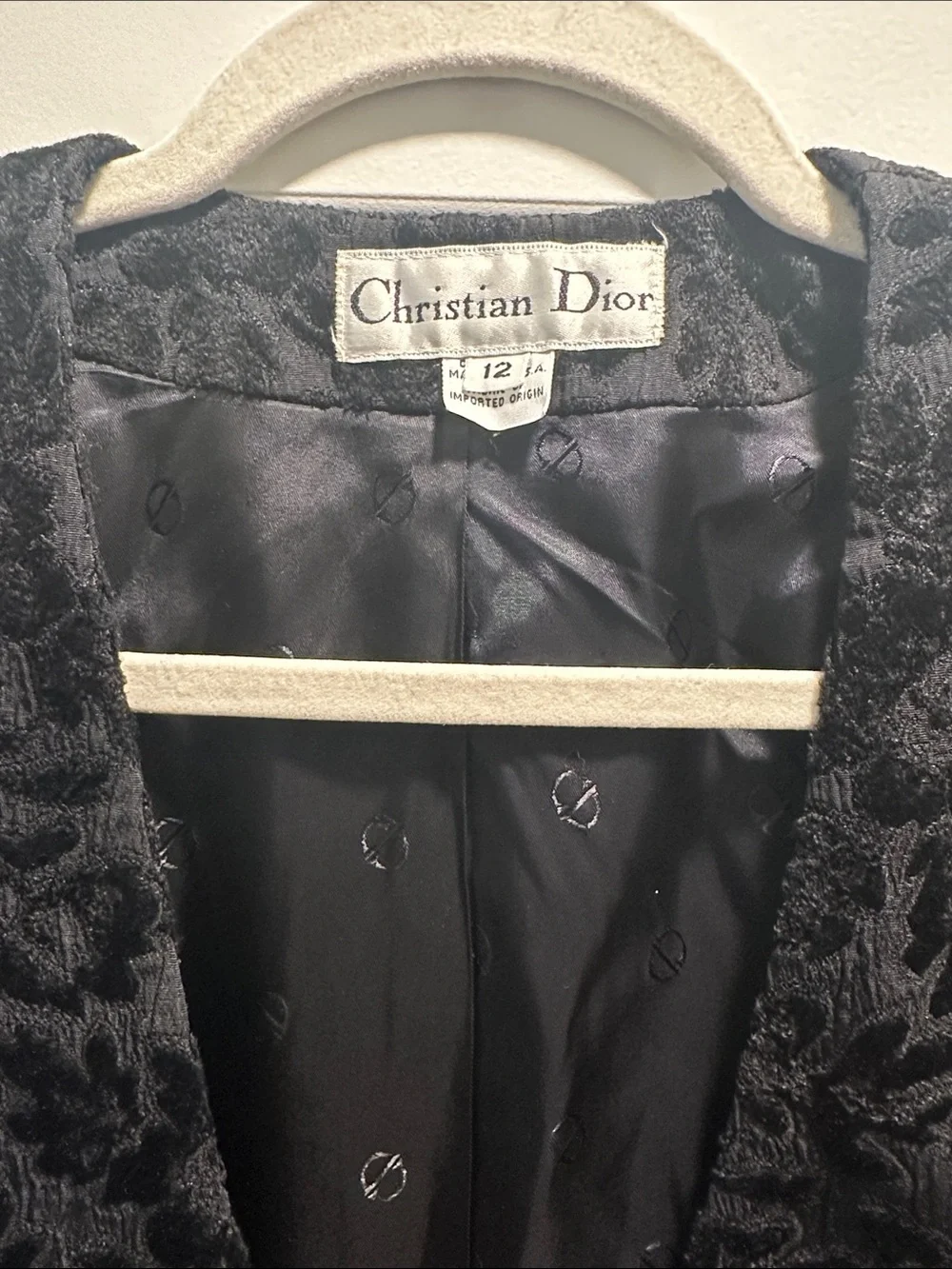 Christian Dior Black Floral Velvet Single-Button Blazer